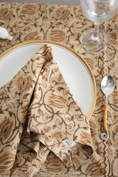 Honey Bloom Kalamkari Napkins, Set of 4 | Linens & Bedding by Ninéh