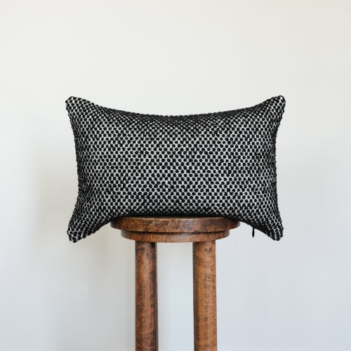 Woven Black Dots with White Lumbar Pillow 13x20 | Pillows by Vantage Design