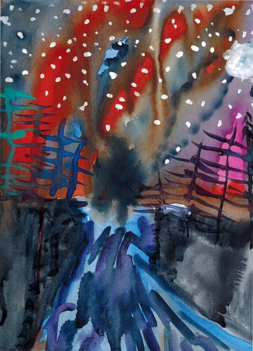 Northern Lights - Original Watercolor | Watercolor Painting in Paintings by Rita Winkler - "My Art, My Shop" (original watercolors by artist with Down syndrome)