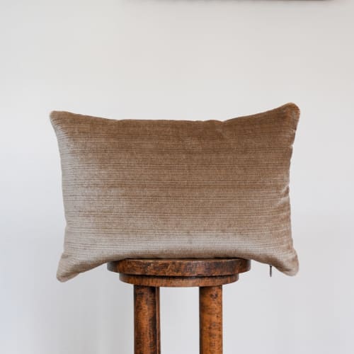 Beige Corduroy Inspired Mohair Lumbar Pillow 14x20 | Pillows by Vantage Design