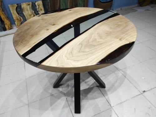 Walnut Wood Epoxy Round Dining Table, Wood Epoxy Round Study | Tables by LuxuryEpoxyFurniture