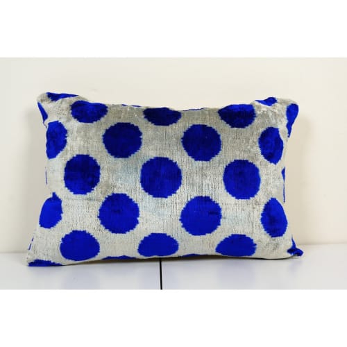 Blue Silk Ikat Velvet Pillow Cover, Handmade Polka Dot Ikat | Linens & Bedding by Vintage Pillows Store