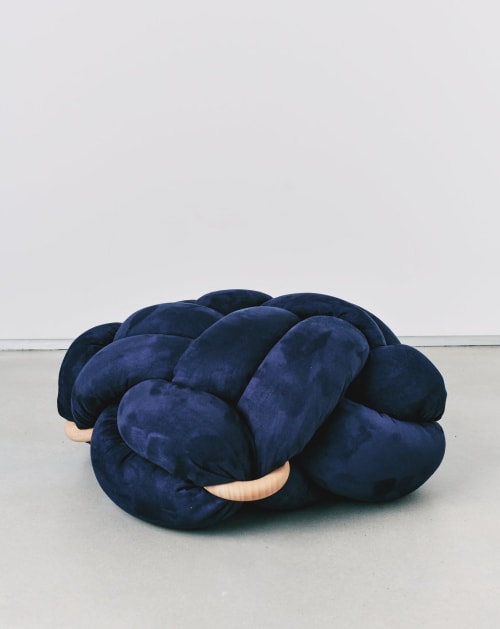 (L) Indigo Blue Vegan Suede Knot Floor Cushion | Pillows by Knots Studio