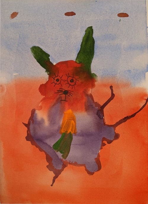 Wayne the  Rabbit - Original Watercolor | Watercolor Painting in Paintings by Rita Winkler - "My Art, My Shop" (original watercolors by artist with Down syndrome)