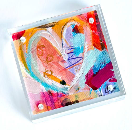 Acrylic Block Heart Painting: Loud Love (No. 5 of 10) | Mixed Media in Paintings by carrie song