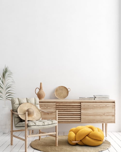 (M) Yellow Desert Vegan Suede Knot Floor Cushion | Pillows by Knots Studio