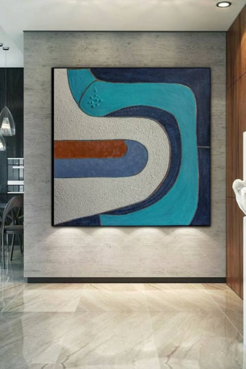 Midcentury modern painting navy blue textured canvas | Oil And Acrylic Painting in Paintings by Berez Art