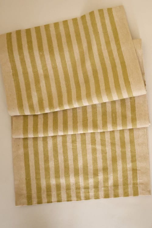 Oh! Stripes (Lime) Block Print Table Runner | Linens & Bedding by Ninéh