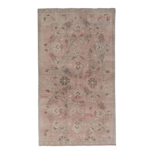 Faded Turkish Karapinar Rug With Floral Motifs 4'7'' x 7'8'' | Rugs by Vintage Pillows Store