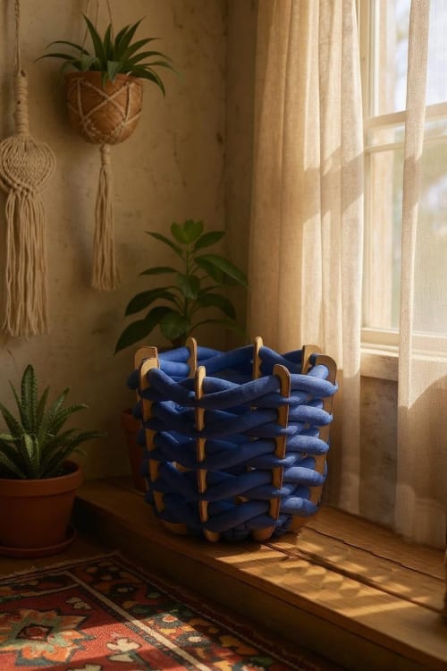 Woven Basket in Cobalt Ultra suede | Storage Basket in Storage by Knots Studio