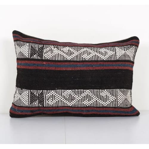 Ethnic Goat Hair Lumbar Kilim Pillow Cover from Anatolian, B | Pillows by Vintage Pillows Store