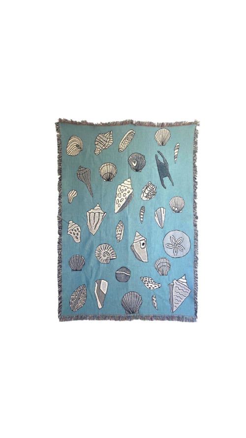 Seashells In Blue Tapestry | Wall Hangings by Neon Dunes by Lily Keller