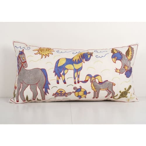 Suzani Animal Cushion Cover, Extra Long Embroidery Bird Cush | Pillows by Vintage Pillows Store
