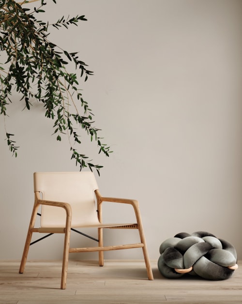 (M) Olive Green Velvet Knot Floor Cushion | Pillows by Knots Studio