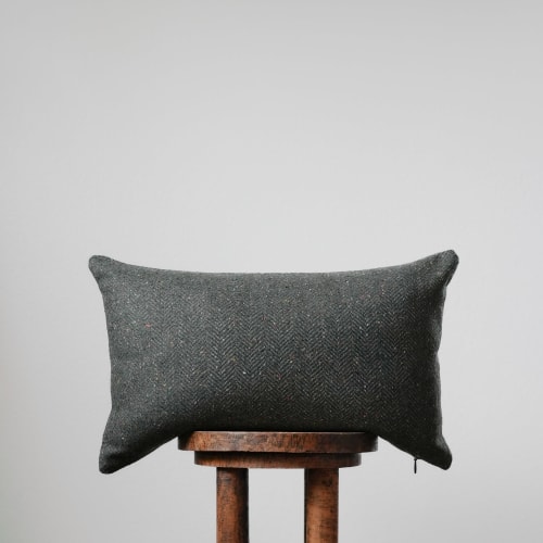 Hunter Green Herringbone Wool with Colorful Flecking Pillow 14x22 | Pillows by Vantage Design