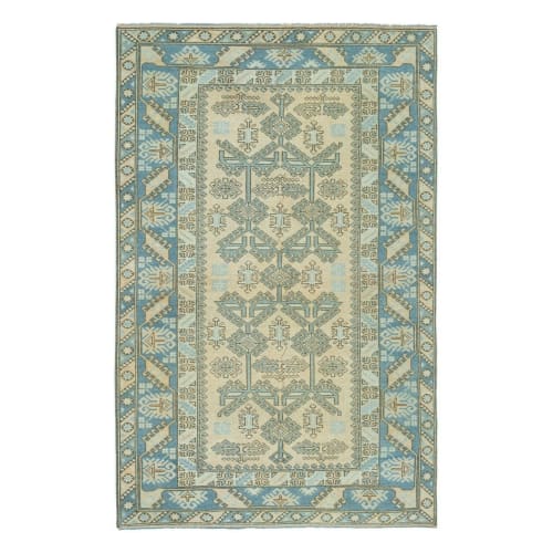 Vintage Faded Turkish Handmade Blue Wool Rug 4'7" X 7'7" | Rugs by Vintage Pillows Store