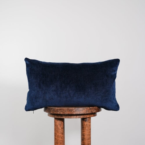 Deep Navy Blue Velvet Lumbar Pillow 14x20 | Pillows by Vantage Design