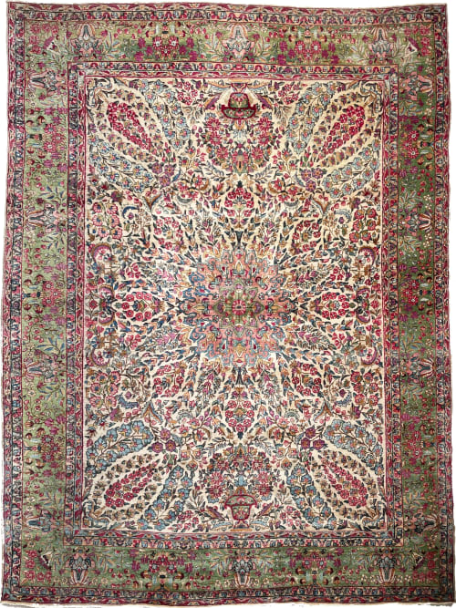 MAGICAL Botanical Antique Kerman Lavar | Area Rug in Rugs by The Loom House