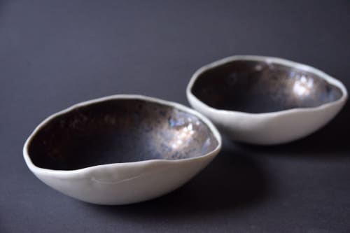 Set of 2 - BRONZE porcelain bowl irregular, white porcelain | Dinnerware by Laima Ceramics