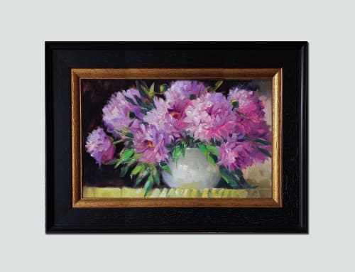Purple peony flowers painting canvas art 8x12 inches, Purple | Paintings by Natart