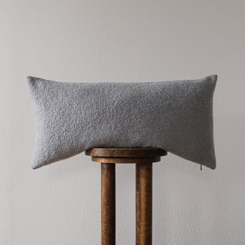 Light Blue Curly Wool Lumbar 14x28 | Pillows by Vantage Design