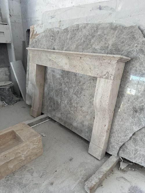 Handmade Travertine Fireplace Mantel: Custom Carved Marble Surround | Fireplaces by AEGEAN MARBLE ARTISAN ATELIER