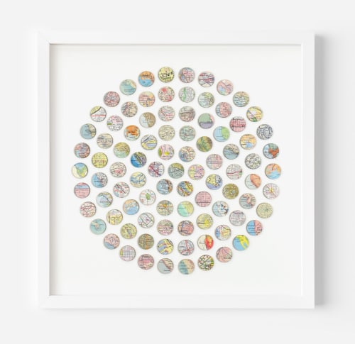 Vintage California Map Dots Collage, Circle | Paintings by Amelia Coward