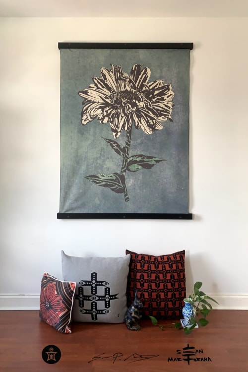 Aster Flower w/ Watercolor Texture • Fabric Wall Hanging | Tapestry in Wall Hangings by Sean Martorana