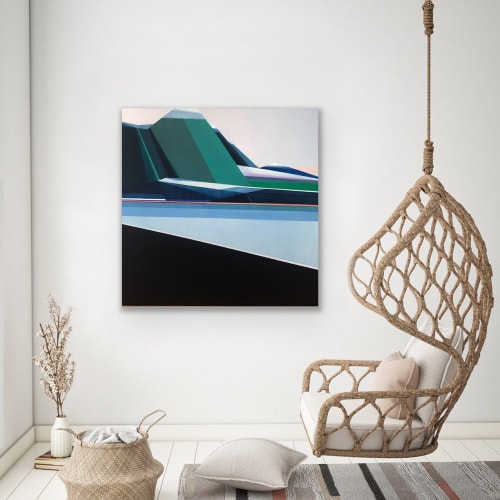 Original 40x40 Geometric Mountain Landscape | View From Trail by Shilo Ratner | Work by Shilo Ratner