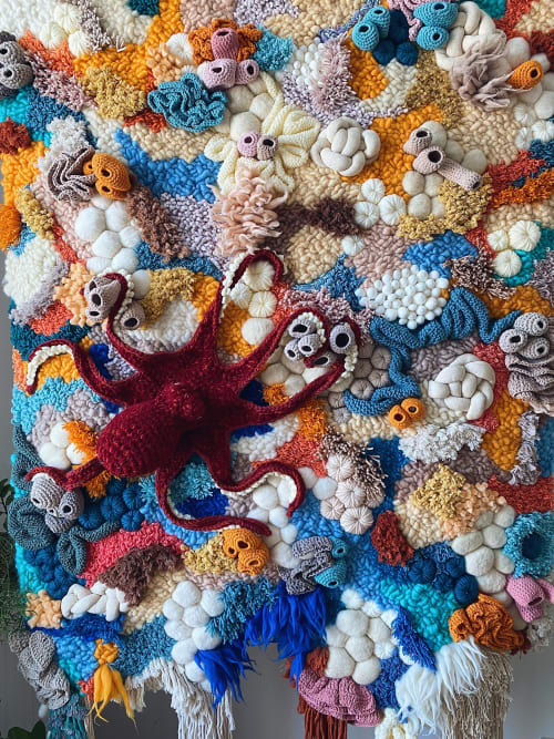 Unique coral reef wall decoration with octopus | Tapestry in Wall Hangings by Awesome Knots