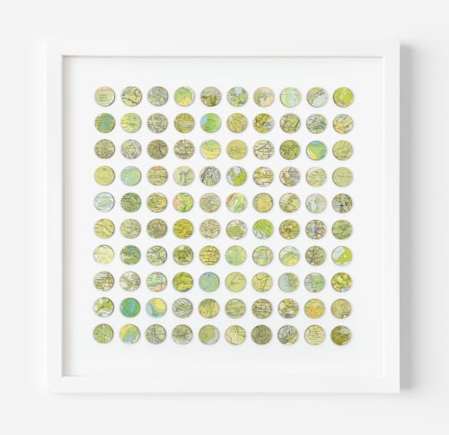 One Hundred Green Map Dots Collage | Paintings by Amelia Coward