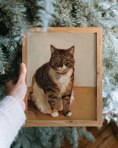 Brown Tabby Cat Art Print, Warm Toned Cozy Wall Art, Giclée Paper Painting | Prints in Paintings by The Ugly Cat Studio