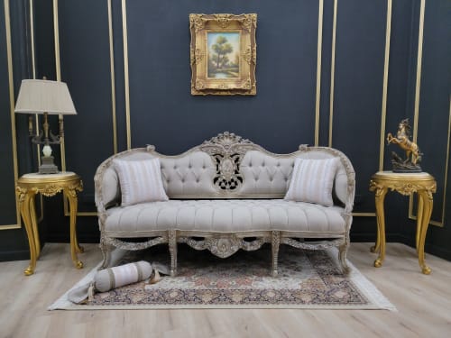 French Style Settee/ Distressed with Gold Leaf accent Finish | Couch in Couches & Sofas by Art De Vie Furniture