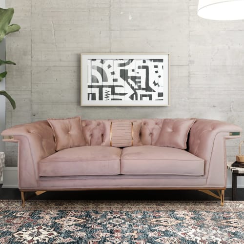 Un azalée, 87'' Rolled Arm Sofa, Light Rose Velvet, Wood Tri | Couches & Sofas by Art De Vie Furniture