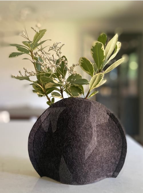 Vase Sleeve Merino Wool Felt 'Fragment' Charcoal Small | Vases & Vessels by Lorraine Tuson