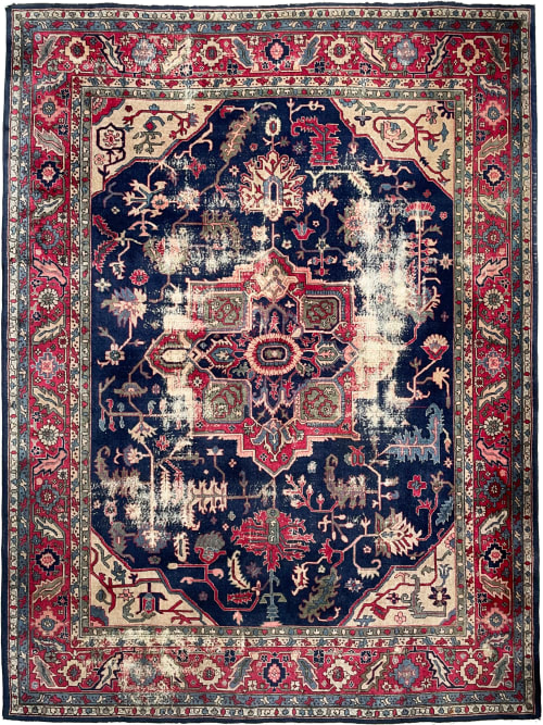 GORGEOUS Artistic Geometric | Vintage Turkish Navy, Army | Area Rug in Rugs by The Loom House