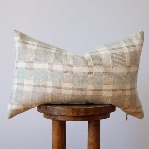 Blue & Beige Block Plaid Pattern Pillow 14x22 | Pillows by Vantage Design