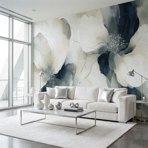 BLUE BLOOMS — Navy & Ivory Floral Wallpaper Pattern | Wall Treatments by ELLE WALLS