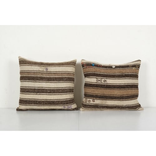 Vintage Turkish Striped Hemp Kilim Pillow Cover | Linens & Bedding by Vintage Pillows Store
