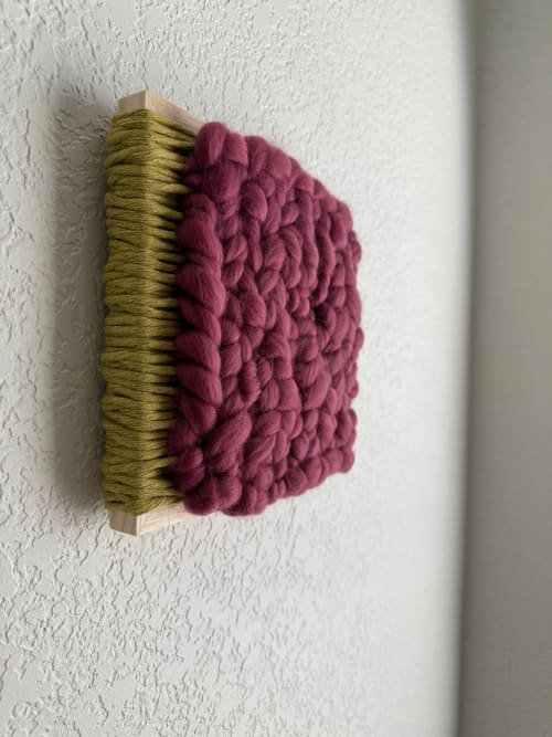 Woven Tile- Fluff- Lime Green and Rose | Wall Hangings by Mpwovenn Fiber Art by Mindy Pantuso