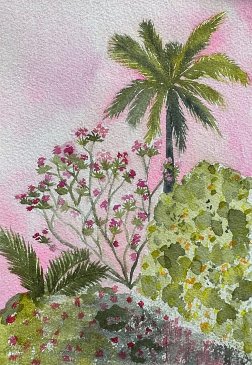 Pink Paradise | Watercolor Painting in Paintings by Neon Dunes by Lily Keller