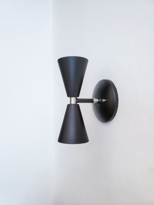 2-Arm Linear Modern Wall Sconce Matte Black and Brushed | Sconces by Retro Steam Works