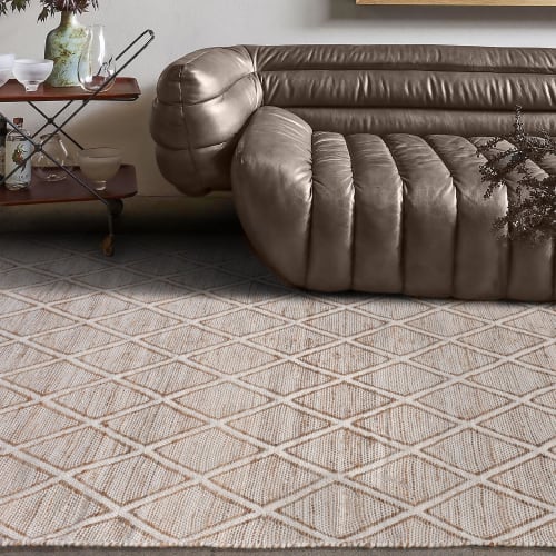 Handmade Wool Area Rug, Abstract Geometric Carpet, Beige Living Room Decor | Rugs by Swiflo