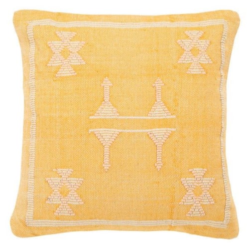 18" Yellow Embroidered Moroccan Throw Pillow | Pillows by Kevin Francis Design
