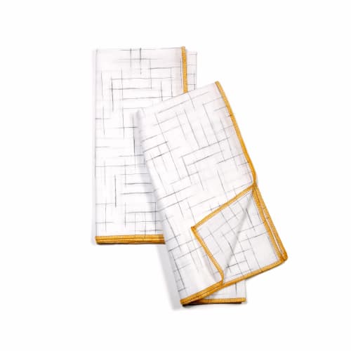 Summer School White and Gold Grid Dinner Napkins, Set of 2 | Linens & Bedding by Willow Ship