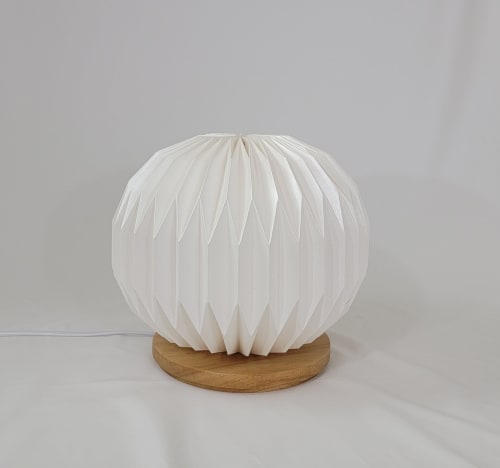 Sphere - modern origami table lamp, paper, wood | Lamps by Studio Pleat