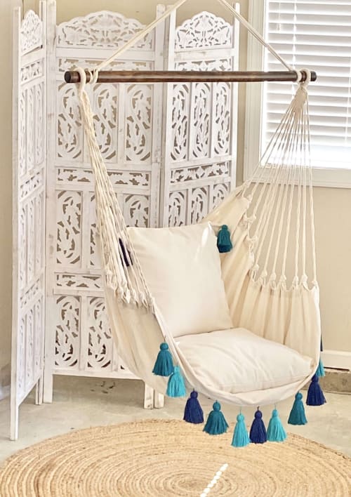 Turquoise Boho Style Hammock Swing Chair + 2 Pillows | Furniture by Limbo Imports Hammocks