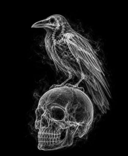EXPOSED HALLOWEEN — RAVEN ON SKULL | Decorative Objects by Exposedart