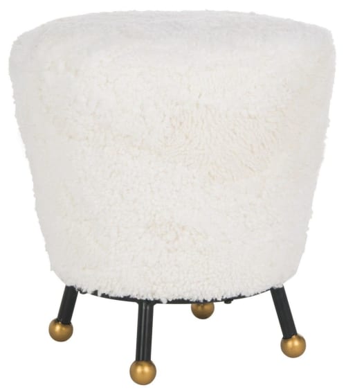 Adler Retro Genuine Shearling Ottoman | Benches & Ottomans by Kevin Francis Design