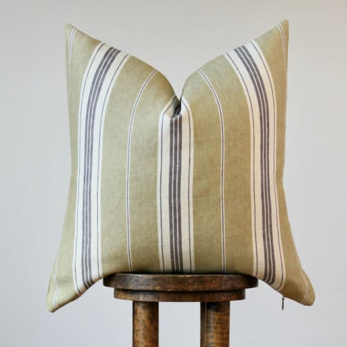 Sunflower with Cream and Violet Woven Stripe Pillow 22x22 | Pillows by Vantage Design